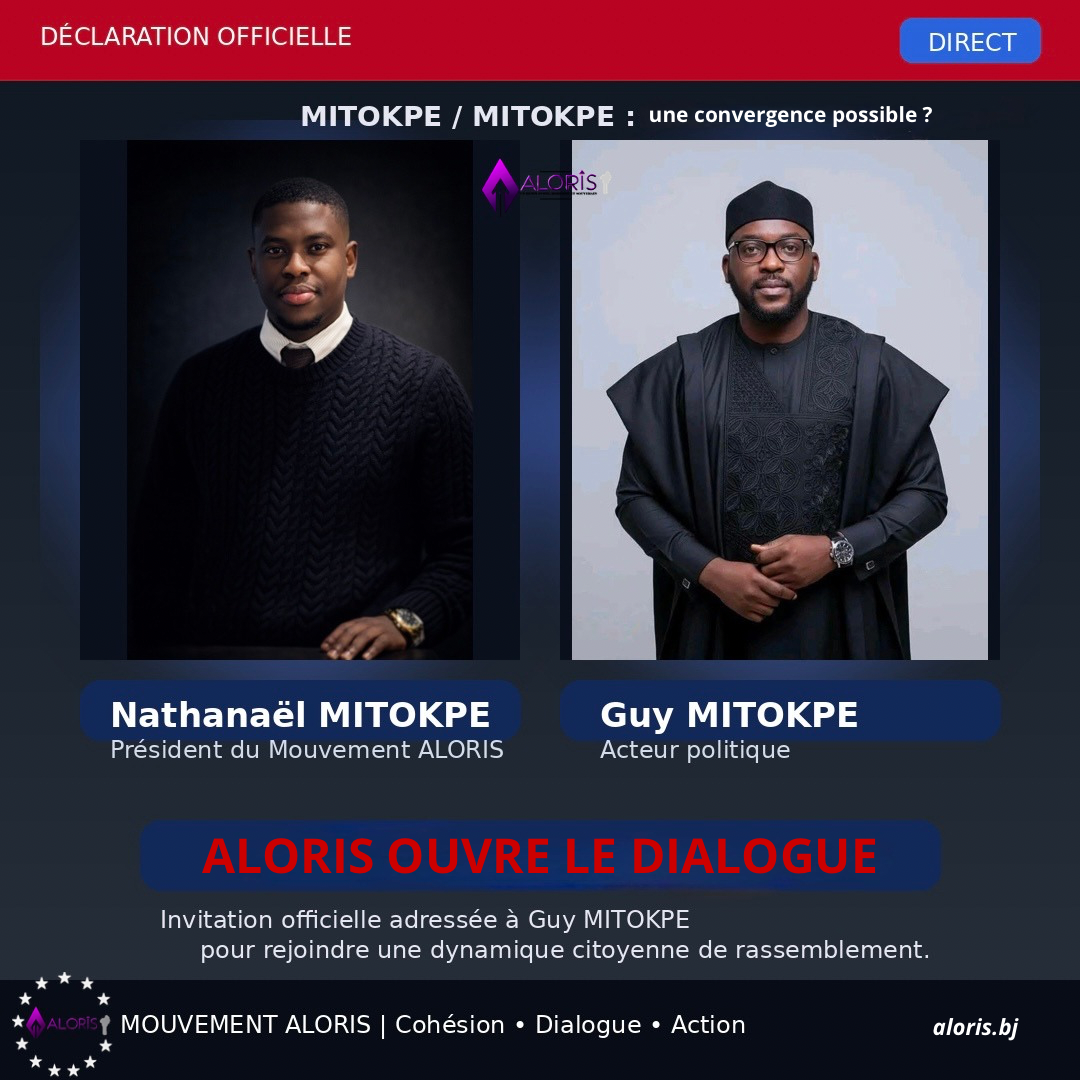 Invitation officielle du Mouvement ALORIS adressée à Guy MITOKPE pour un dialogue citoyen
